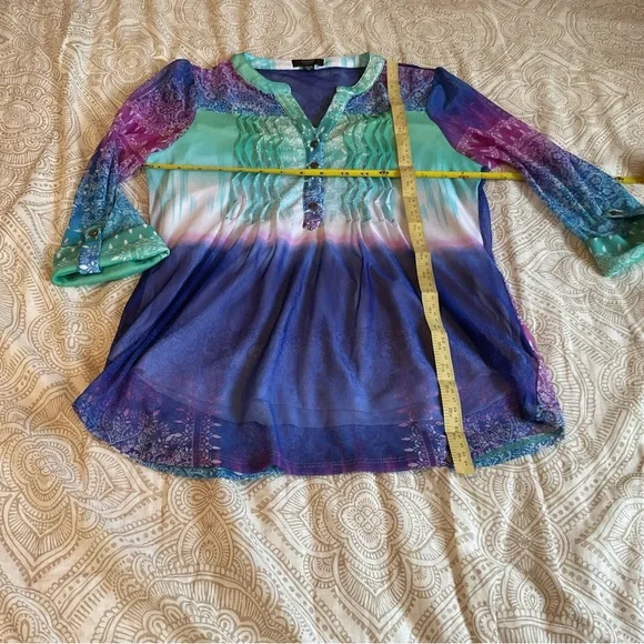 COCOMO Women’s Petite Blouse Size PS Multicolor  V-neck  3/4-length sleeves. - Picture 9 of 11